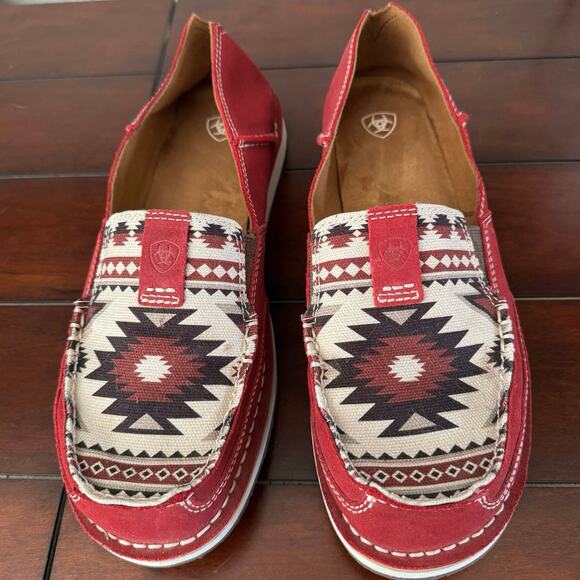Ariat Slip On Cruisers Southwestern Leather w/Textile Upper Women’s 10B Deep Red - Picture 1 of 7